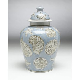 AA Importing 59728 Blue Seashell 10 Inch Ceramic Ginger Jar