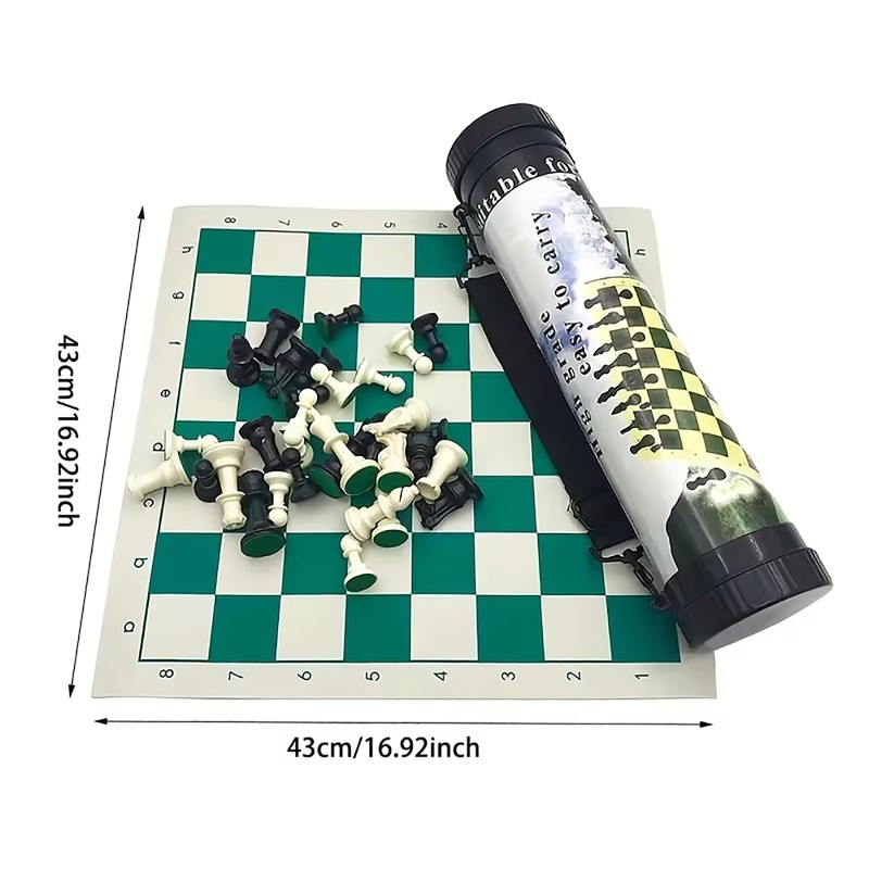 Portable Travel Chess – 16.9" Roll-Up Faux Leather Board with