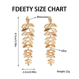 FDEETY Crystal Earrings for Women Long Hanging Crystal Earrings Hanging Wedding Bridal Rhinestone Earrings Fashion Jewellery, 金合金