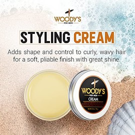 Woody's Estilismo Para Hombres, Controla El Cabello Rizado/Ondulado, Sujeción Suave Soluble En Agua, Brillo Saludable, 3.4 Oz Crema