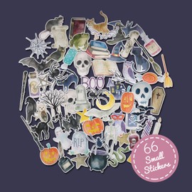 Navy Peony Spooky Witch Stickers (62 Pack) - Small, Cute, Waterproof and Durable | Scary Goth Decals for Water Bottles, Laptops, Scrapbook