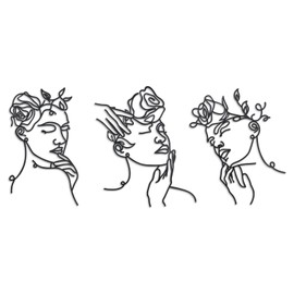 Zzbakress 3 Pieces Metal Abstract Wall Art Decor Bathroom Decor Wall Art for Women Women and Flowers Single Line Wall Art Black Wall Decor Modern Art Wall Decor Bedroom Decor for Women (Vivid)