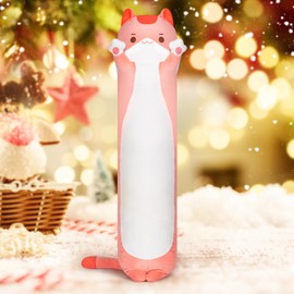 Mewaii 20in Long Cat Plush Pillows Stuffed Animals Squishy Pillows - Cute Plushie Kitten Sleeping Hugging Pillow Toys for Kids(Pink)