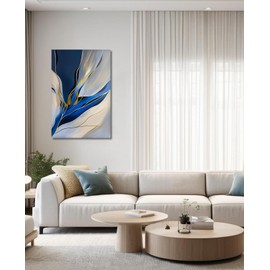 LYUNSHUO Blue Canvas Wall Art Abstract Picture Wall Decor Gold Texture Painting Contemporary Prints for Living Room Home Office Decor Hallway Ready to Hang - 12.00"x18.00"