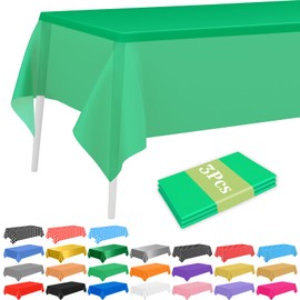 PLULON 3 Pcs Green Tablecloths Plastic Disposable Table Cover for Rectangle Tables 54 x 108 Inch Waterproof Tablecloth for Birthday Baby Shower Wedding Fiesta Party Home Kitchen Dining Decor