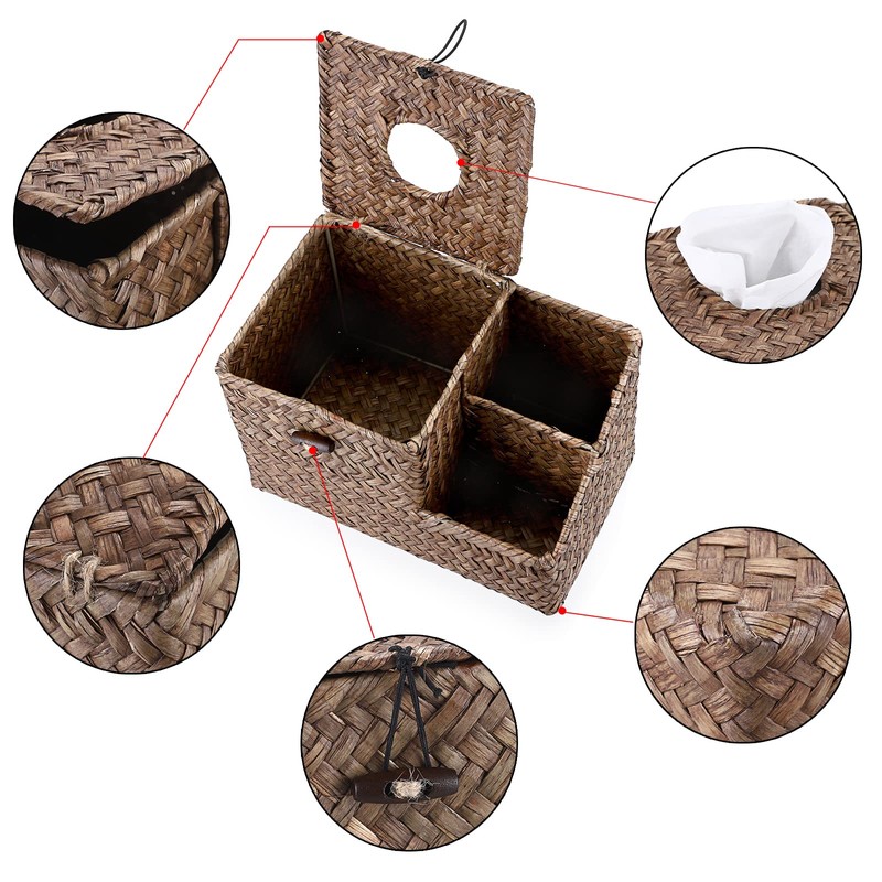 BTSKY Household Seagrass Facial Tissue Box With Two Side Storage