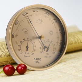 Pyhodi Mechanical Movement Dial Type Thermo Hygrometer Barometer Thermometer Barometer Hygrometer 3 in 1 Weather Forecast Station with Aluminum Alloy Dial for Indoor Outdoor Use