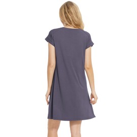 GYS Bamboo Viscose Nightgowns for Women Short Sleeve Sleep Shirts Crew Neck Sleepwear Soft Ladies Pajama Dress, Dark Grey, Small