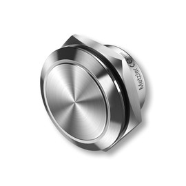 Metzler Ultra-Flat Stainless Steel Push Button, Rust-Proof IP67, Installation Diameter 19 mm, Push Button