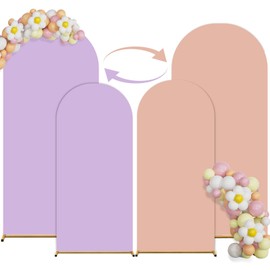 Arch Backdrop Cover Set of 2(6ft/7.2ft) Double Color Wedding Arch Cover Spandex Fitted Arch Covers,Round Top Arch Backdrop Cover for Baby Party Birthday Banquet Shower (Skin+Purple)