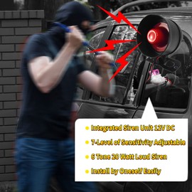CHADWICK Alarma de sirena de bocina de coche, sistema de protección de seguridad universal con 2 controles remotos, sensibilidad de 7 niveles, 12 V, dispositivo antirrobo, sin ribete de rosca, instalación no destructiva