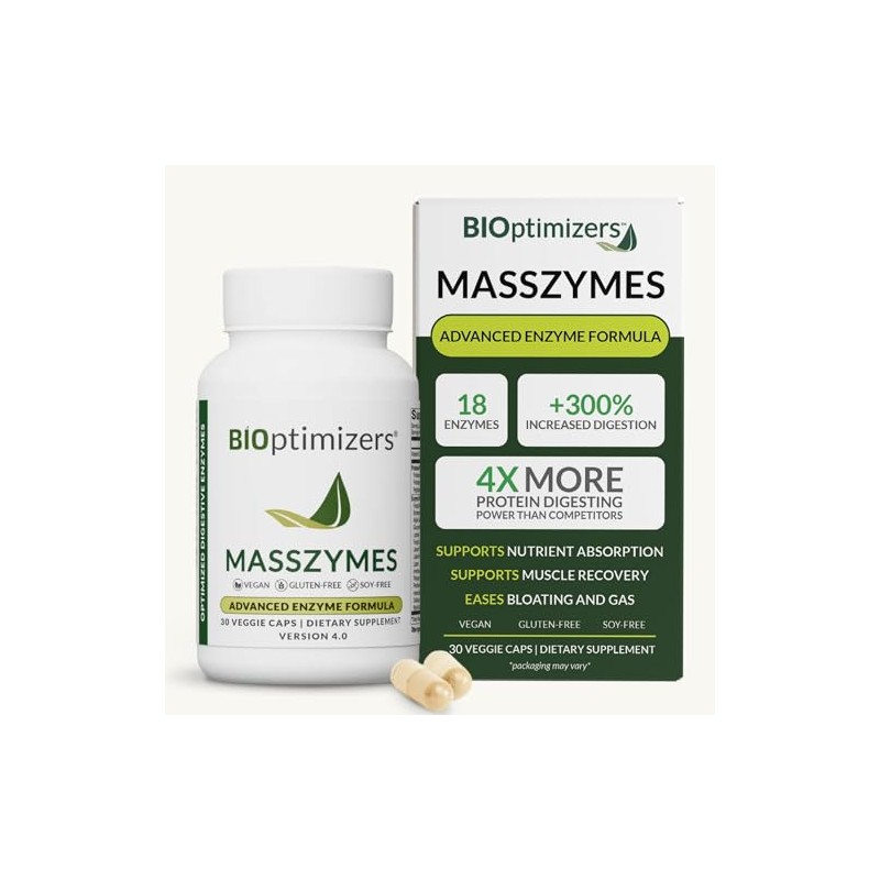 Bioptimizers Masszymes Suplemento Completo Enzimas Digestivas Salud Intestinal Alivio Hinchazón
