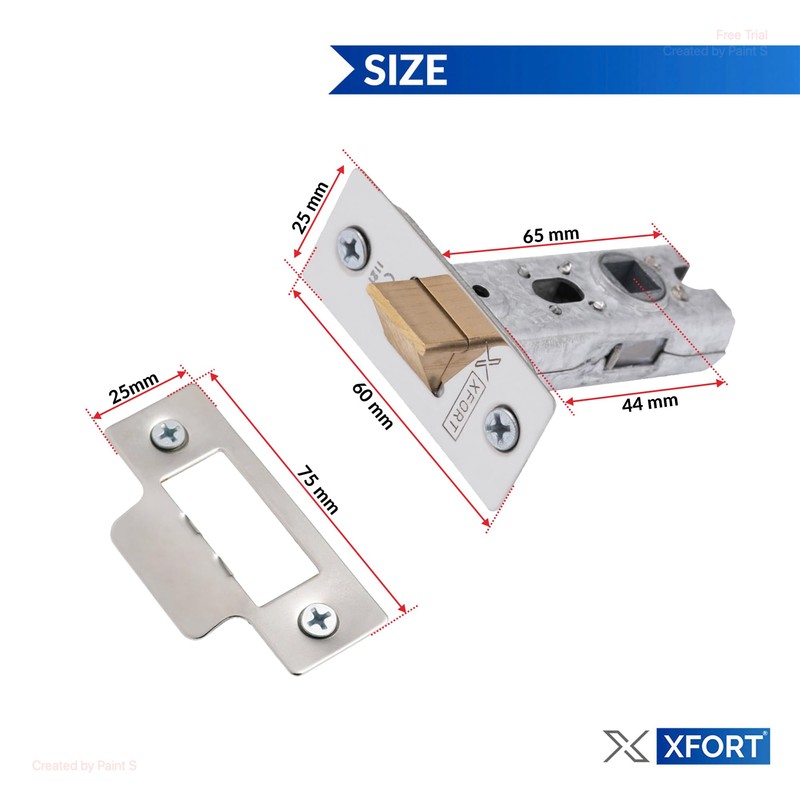XFORT Tubular Latch, Polished Chrome, Tubular Door Latch for Internal