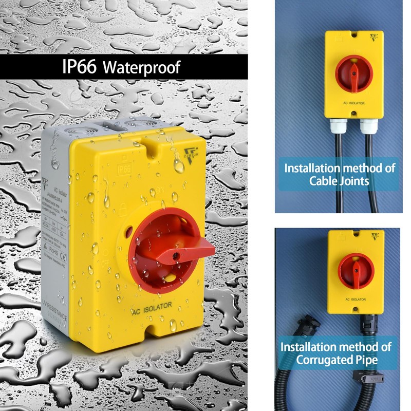 AC Disconnect Switch 20Amp 4-Pole Isolator Switch 690V AC 2-Positions