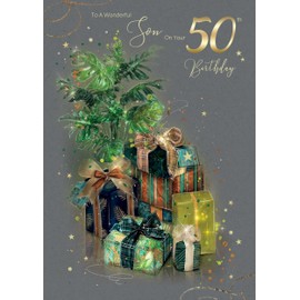 Cherry Orchard Son 50th Birthday LARGE Card Artistic Botanical Design with Gold Foil Detailing and Gold Envelope Large Card Size Publishing