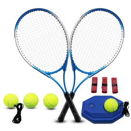 ZHUOKECE Tennis Rackets for Adult, 2 Players Adult Recreational Tennis Rackets Set for Beginners and Professional with 4 Tennis Balls, 3 Overgrips, 1 Tennis Bag (Blue)