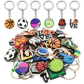 50Pack Sports Keychains Bulk,DIY Cute Keychain Charms,Ball Backpack Charms for Girls,Backpack Keychains Include Soccer Basketball etc,PVC Key Ring,Prize Box for Classroom and Party Favors gift