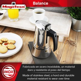 MAGEFESA Balance 6-Cup Stainless Steel Espresso Moka Pot – Classic Italian Coffee Maker with Bakelite Handle & Knob – Greca Coffee Maker Compatible with All Types of Stovetops including INDUCTION