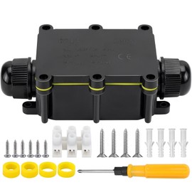 IP68 2-Way Waterproof Junction Box Outdoor Waterproof Cable Connector with Screwdriver for Cable Diameter 4 mm - 15 mm Black