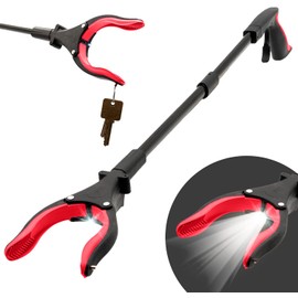 Grabber Tool 19" Aluminum Magnetic Claw with LED Light, Lightweight Foldable Reacher Grabber Pickup Tool, Gripper Grabbers for Elderly Grab it Reaching Tool Trash Picker Grabber, Red, by Luxet
