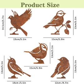 RCVEVCY Pack of 5 Garden Decoration Rust Bird Garden Stake Rust Decoration for Garden Metal Bird with Screw for Garden Decoration Spring Trees Decoration