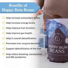 Happy Bum Coffee Enema Beans | Medium Roast Enema Coffee Organic Detox with Higher Palmitic Acid, Mold-Free and Low Acidity for Gentle Detox and Gut Health (400g)