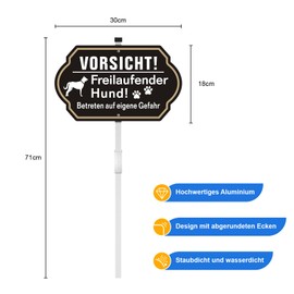 Caution Dog Sign with Posts Metal Aluminium, 30 x 18 cm Large Warning Dog Sign Aluminium Warning of the Dog Signs for Indoor and Outdoor Use Reflective Yard Sign