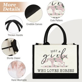 Horses Canvas Tote Bag, Cute Horse Gifts for Women, Horse Lover Gift Aesthetic Beach Bag Reusable Grocery Bag, Birthday Christmas Horse Stuff Gift for Daughter Friends Sisters Bestie Who Loves Horses