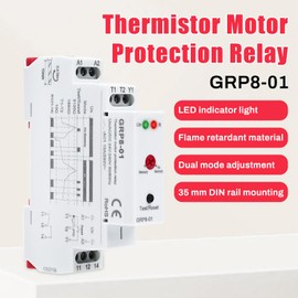 BuyWeek GRP8-01 Thermistor Motor Protection Relay Speicher/kein Speicher zwei Funktionsmodi Einkanalausgang Thermistormotorschutzrelais mit Wiedereinschaltsperre, AC/DC 24 V-240 V, 50/60 Hz