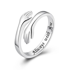 ACJFA Hug Rings for Women Sterling Silver Adjustable Ring for Women Daughter Hand Ring Jewelry for Birthday Gifts Holiday Gift for Women Teens(Always with you)