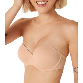 Victoria's Secret Pink Wear Everywhere Strapless Push Up Bra, Padded, Adjustable Straps, Beige, (34DD)