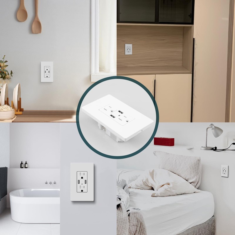 TOPELER 2Pack USB Wall Outlet, Receptacle Outlet with 4.8A Charging