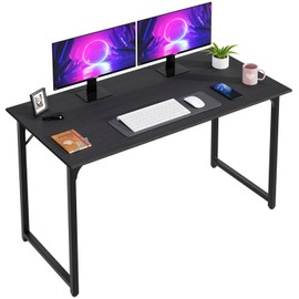 PayLessHere | 47 Inch Computer Desk | Black | Office Desk with Metal Frame, Adjustable Feet | Water-Resistant, Scratchproof Surface | Sturdy Writing Table for Home Office or Study | Pack of 1