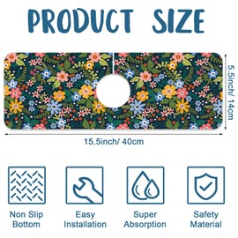 Colorful Flower Sink Splash Guard Faucet Mat Flowers Leaves Super Absorbent Fast Drying Mat Sink Gadgets-Splash Guard Behind Faucet Drip Catcher for Kitchen Bathroom, 15.5"x5.5"