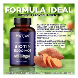 Biotina Suplemento Cabello Y Uñas 500mcg 90 Cápsulas Prettan