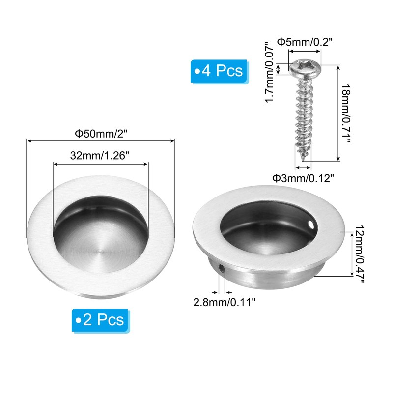PATIKIL 2 in/50mm Dia Round Recessed Door Pulls, 2 Pack