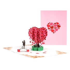 FanLyDao Pop Up Wedding Card 3D Anniversary Card Greeting Cards for Her Him Husband Wife with Envelope and Blank Note (Heart-shaped Cherry Blossom)