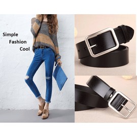 VONSELY Soft Wide Leather Belt for Jeans Shorts, Leather Belt with Metal Buckle (Suit Waistline 25"-29", Black Style2)