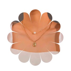 Andelaisi Bohemia Layered Shell Choker Necklace Gold Cowrie Shell Necklace Choker Vintage Pearl Pendant Necklace Summer Beach Seashell Necklace Chain Jewelry for Women
