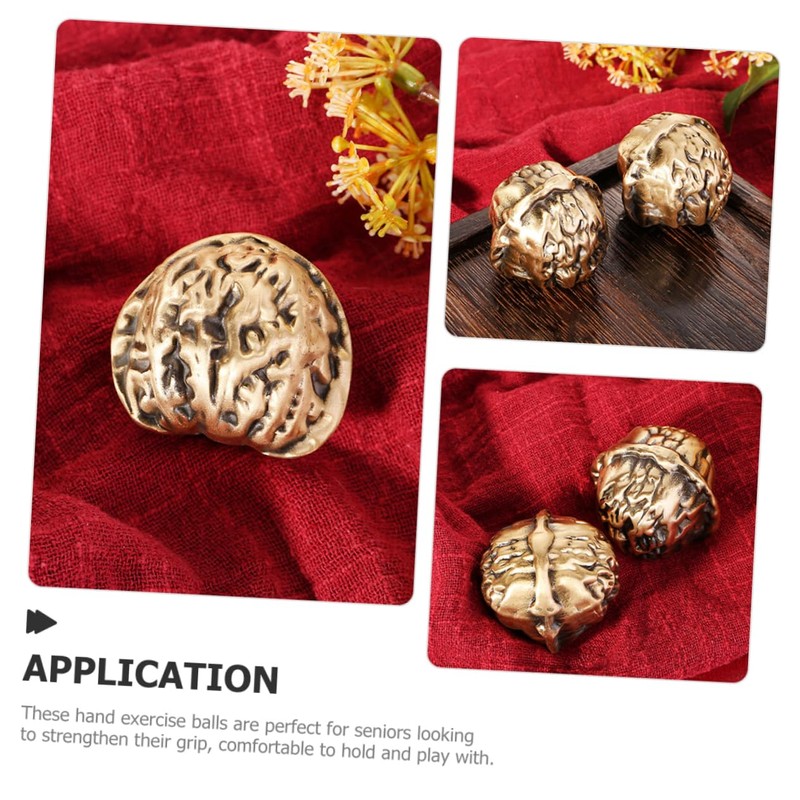 KONTONTY Chinese Walnut Exercise Balls Hand Grip Strengthening Balls Brass