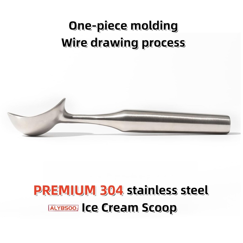 Stainless Steel Ice Cream Scoop, Ergonomic Comfort Handle, Dishwasher Safe,