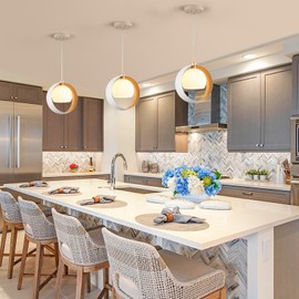 ONESMING Mid Century Pendant Light, Modern Mini Kitchen Island White and Gold Hanging Pendant Lights, Glass Globe Lighting Fixture Chandelier for Dining Room, Hallway, Foyer