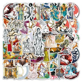 50PCS Greek Characters Stickers,Ancient Greece Stickers,Teens Boys and Girls Sticker Pack Vinyl Skateboard Guitar Door Laptop Luggage Car Bike Water Bottle Birthday Party Supplies Stickers