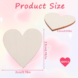 100Pcs Wooden Hearts for Crafts, 1" Small Wood Hearts Cutout Slices Unfinished Wooden Heart for Crafts Guest Book Blank Wood Sign Heart Sign Tag for Valentine's Day Birthday Party Wedding Decoration