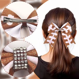 American Football Hair Bows for Girls, Super Bowl Hair Clips Glitter Leather Football Bowknot Alligator Clips for Women Toddler Super Bowl Party Sports Game Rugby Hair Accessories Supplies 1PCS