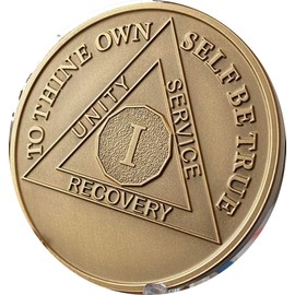 RecoveryChip 1 Year AA Medallion Large 1.5 Inch Heavy Premium Bronze Sobriety Chip