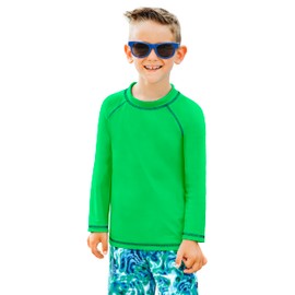 Made in USA Baby Boys and Girls Solid Rashguard Swimming Tee Shirt Rash Guard SPF UPF Sun Protection for Summer Beach Pool and Play, L/S Elf, 12-18 mon.