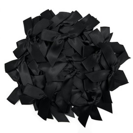 50 Pcs Black Ribbon Bows, 2.8 Inch Satin Fabric Bows, Mini Bows for Gift Wrapping Wedding Party Decorations (Black)