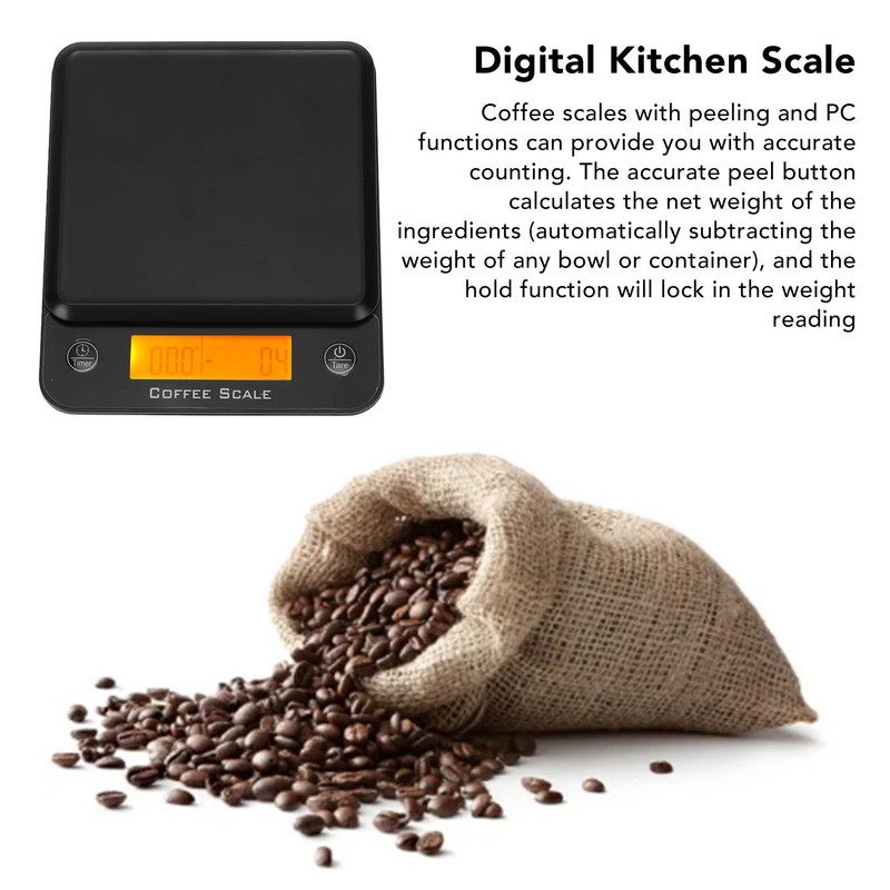 Coffee Scale Kitchen Electronic LCD Display Automatic Timing for Food
