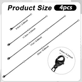 NQEUEPN 4pcs Necklace Extenders, 4 Sizes Extension Chains for Jewelry, Bracelet Anklet Necklace Chain Extender with Lobster Buckle Connector Chains Set for DIY Jewelry Crafts (Black)